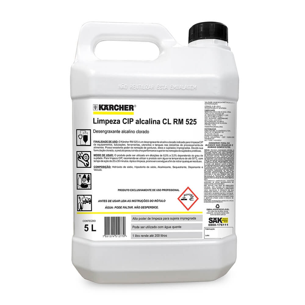 DETERGENTE LIMPEZA CIP ALCALINA CLORADO KARCHER - RM 525 (5 LITROS