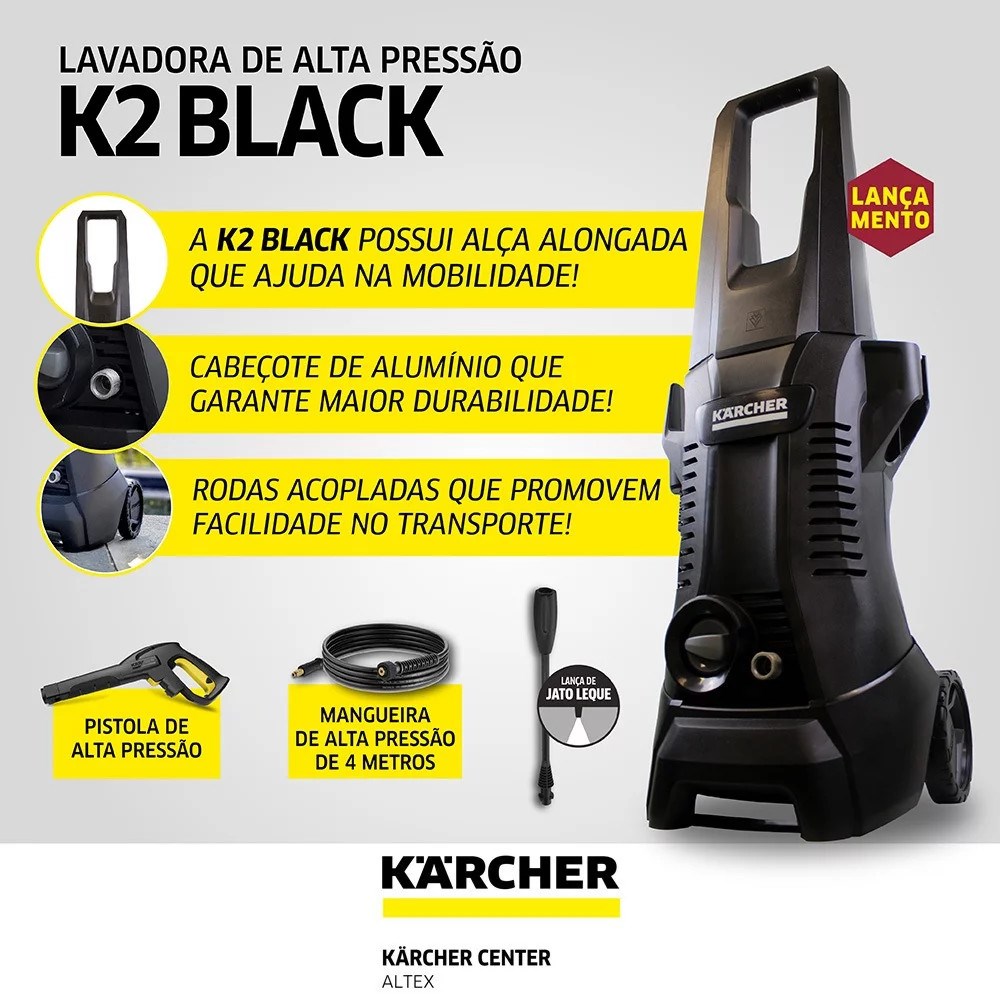 Lavadora de Alta Pressão K2 Black com Kit Limpeza - Imagem principal - 7be85a0e-54d8-47f5-b432-40bc63e5b4d4