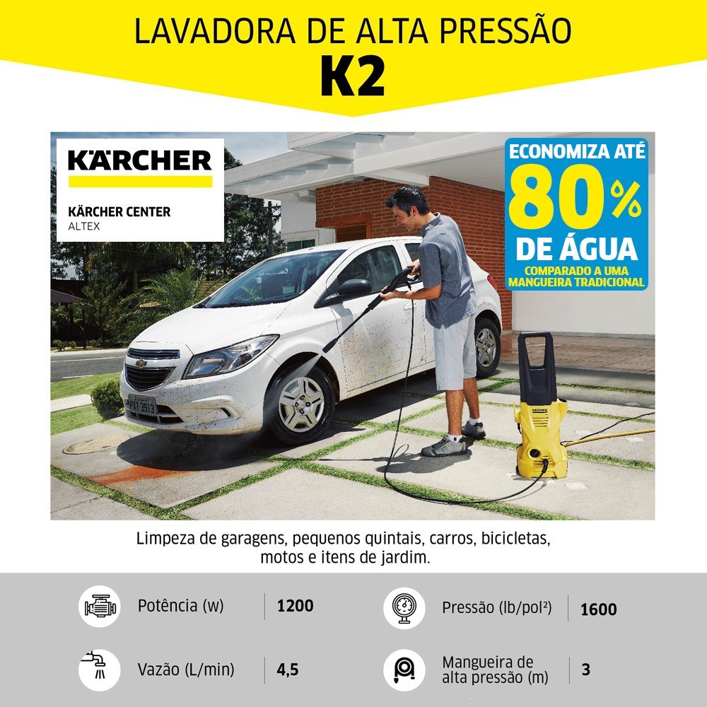 LAVADORA DE ALTA PRESSÃO KARCHER K 2 PRÁTICA - Imagem principal - 09743625-d904-4b99-aa72-f443bb670232