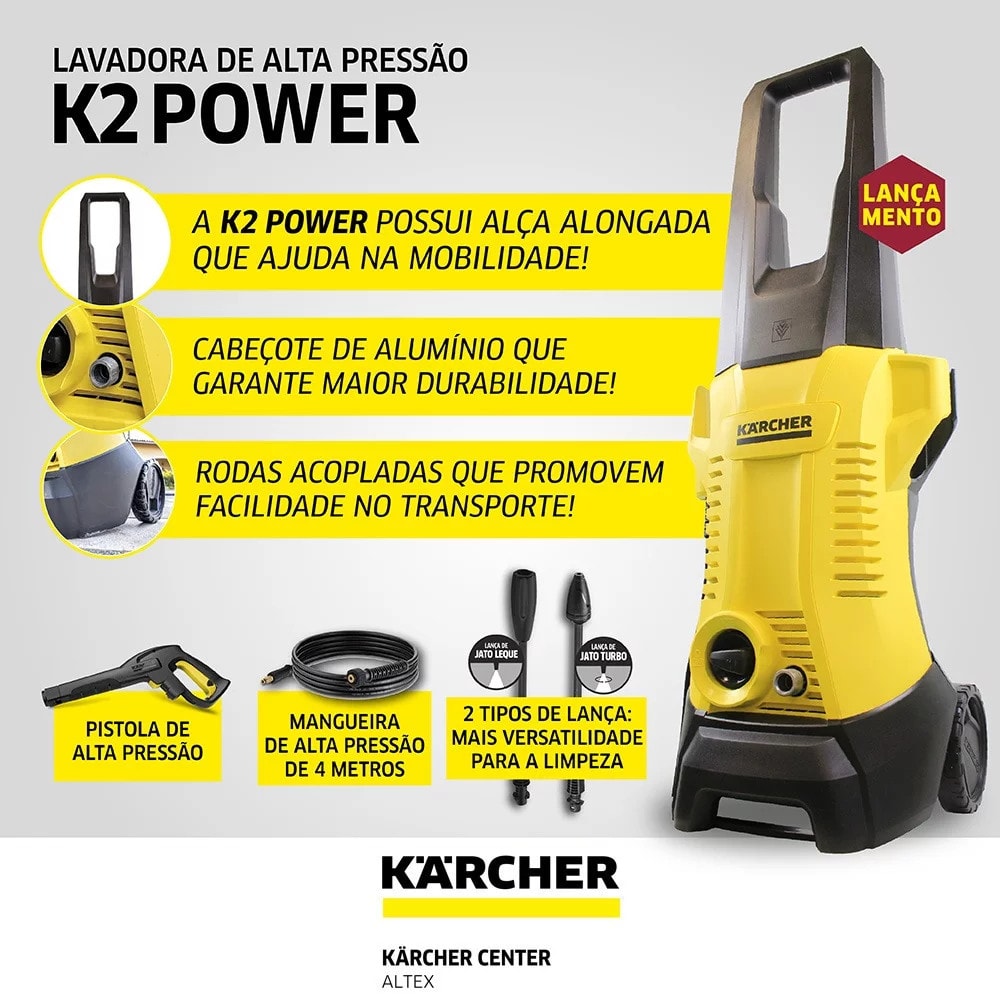 Lavadora de Alta Pressão Karcher K2 Power com Snow Foam | Karcher