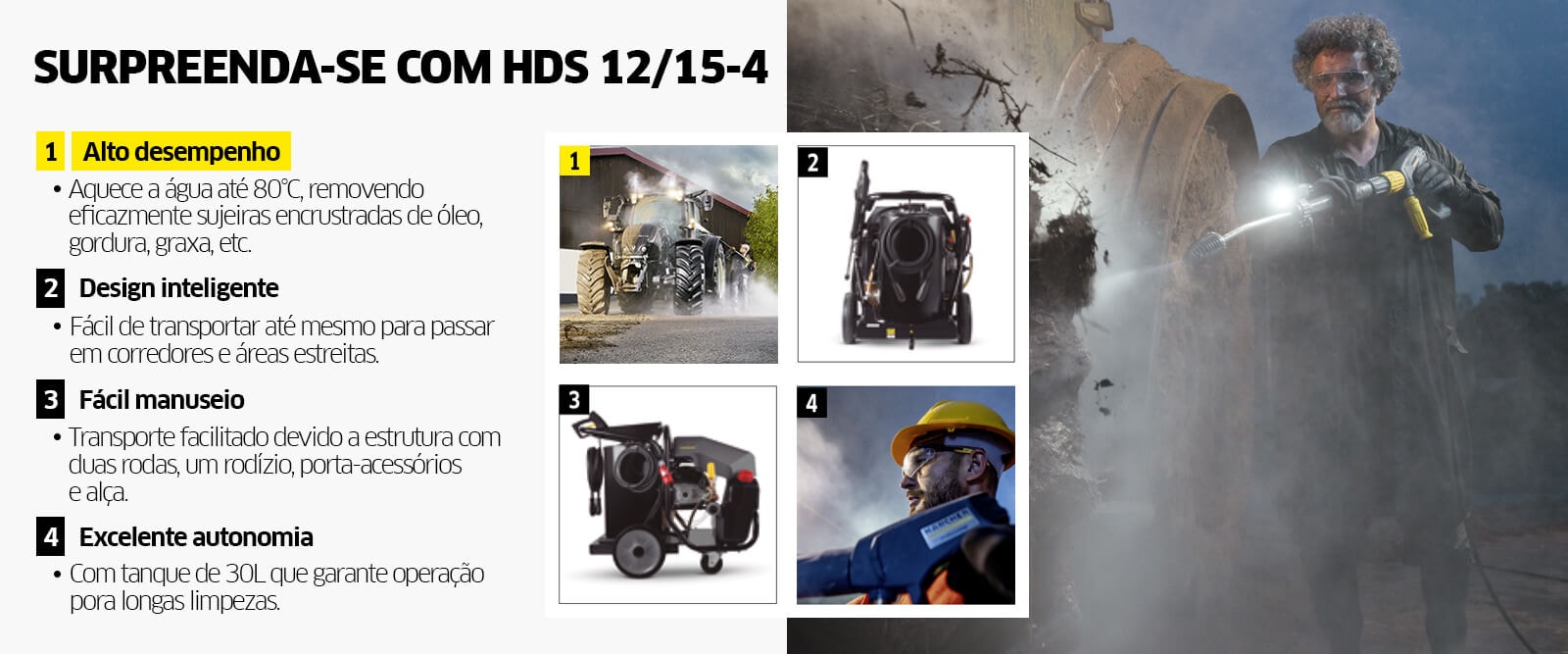 Lavadora de Alta Pressão Kärcher com Água Quente HDS 12/15-4 Características