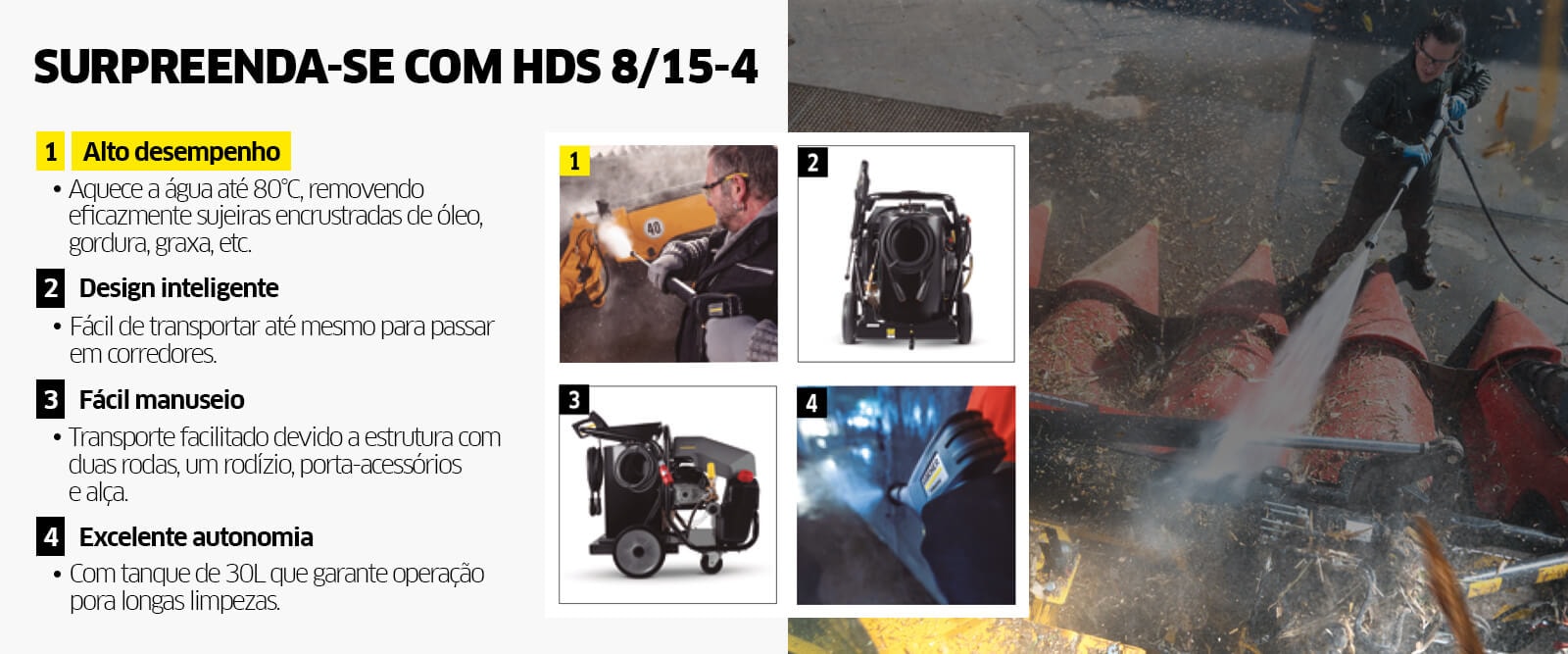 Lavadora de Alta Pressão Kärcher com Água Quente HDS 8/15-4 Características